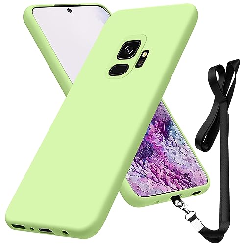 Compatible with Samsung Galaxy S9 Case 5.8 inch,Soft Touch | Liquid Silicone Full-Body Protective Case,Neck Lanyard Strap,Non-Yellowing Dropproof Protective Cover Thin,Mint Green(1-96) - color: Mint Green