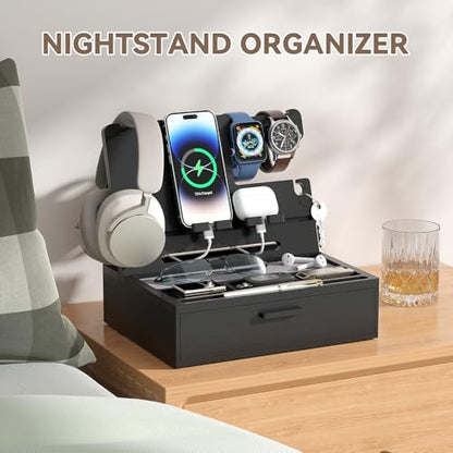 Pezin&Hulin Docking Station with Drawer, Nightstand Organizer - color: Black