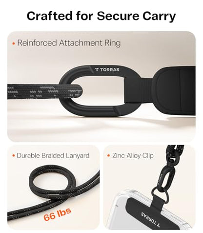 TORRAS Phone Lanyard Crossbody, Lightweight Strap with 2 Tabs, Black - color: Black