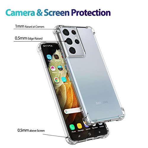 KIOMY Clear Case for Samsung Galaxy S21 Ultra 5G Hybrid Design Shockproof Bumper Protective Cell Phone Back Cover Hard PC Back + Flexible TPU Raised Bezel with Airbags Corners