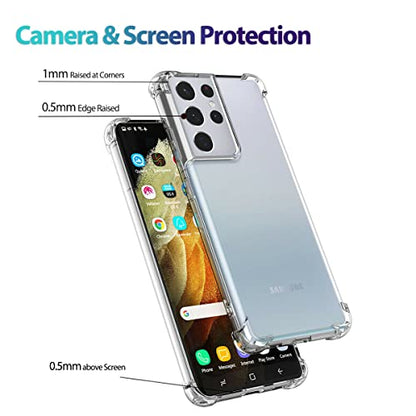 KIOMY Clear Case for Samsung Galaxy S21 Ultra 5G Hybrid Design Shockproof Bumper Protective Cell Phone Back Cover Hard PC Back + Flexible TPU Raised Bezel with Airbags Corners