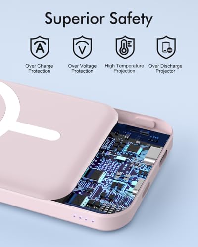 podoru for MagSafe Power Bank 5000mAh, Ultra-Slim Magnetic Portable Charger - color: Light Pink