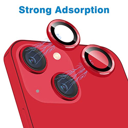for iPhone 13 Mini/iPhone 13 Camera Lens Protector, Anti-Scratch 9H Tempered Glass Metal Camera Screen Protector Shockproof Cover Film Ring -2 Pcs Red - color: Red