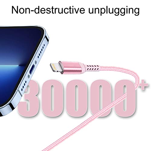 Awnuwuy 20FT Long iPhone USB-C to Lightning Cable [Apple MFi Certified] 20W 3A (max) USB C Power Delivery Fast Charge for iPhone 14 13 12 11 10 Max X XS XR 9 8, AirPods, iPad, Charging Cord Pink/Rose - size: 20FT