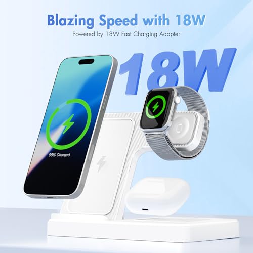 Wireless Charging Station for Apple Devices, 3 in 1 Foldable Charger Stand - color: White 1
