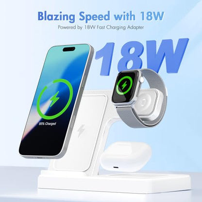 Wireless Charging Station for Apple Devices, 3 in 1 Foldable Charger Stand - color: White 1