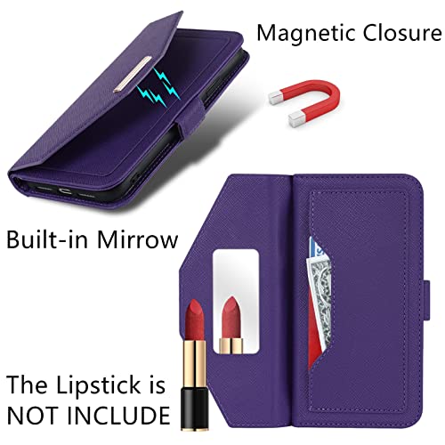 Crossbody Wallet for Google Pixel 7 Case with Strap,6.3",Purple | Long Shoulder Strap,Credit Card Holder, PU Leather, Handbag Purse, Kickstand, Make Up Mirror, Cover Case, for Women Girls - color: Purple