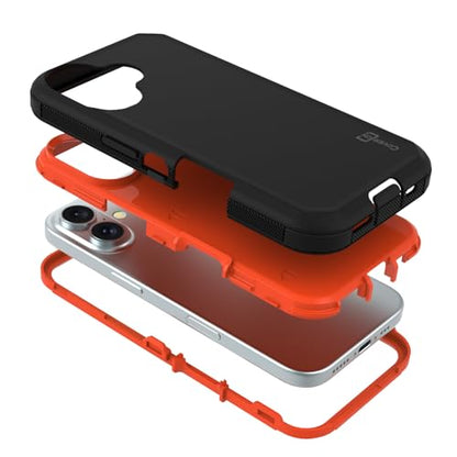 CoverON Rugged Designed for Apple iPhone 16 Case, Heavy Duty Military Grade A Guard Protective Armor Hybrid Rigid Skin Cover Fit iPhone 16 Phone Case - Black/Orange - color: Black