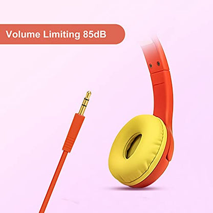 Olyre Kids Wired Headphones, LED Cat Ears, Share Port, Mic, Volume Limited - color: Orange