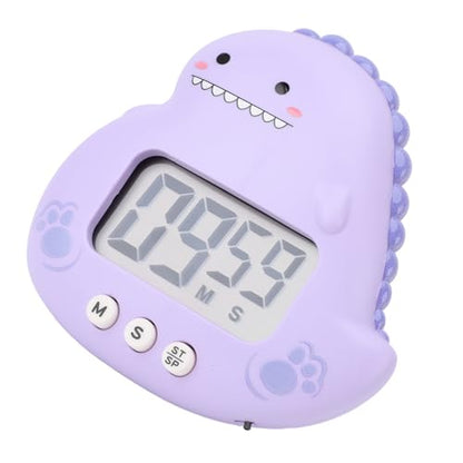 Cute Dinosaur Timer, Large LCD Display Battery Powered Magnetic Foldable Stand Countdown Alarm Clock for Kids Teachers Home Office Purple - color: Purple