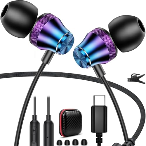 TOPAUX USB C Headphones Type C Earbuds for iPhone 18 Pro Max 17 16e 16 15 - color: Purple Blue