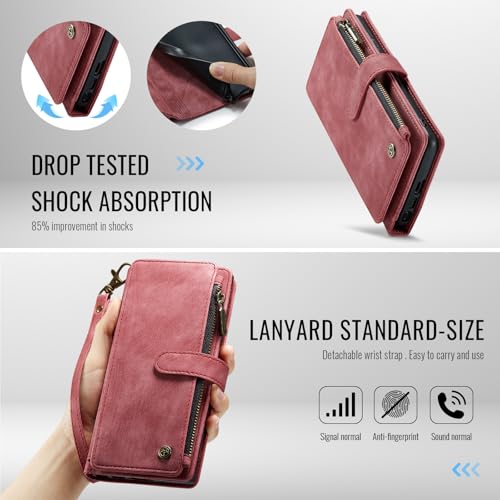 Compatible with Samsung Galaxy S26 Ultra Wallet Case with Card Holder Kickstand Magnetic Zipper Pocket Lanyard Strap Wristlet,Leather Flip Case Wallet for Galaxy S26 Ultra 6.9 Inch (Red) - color: Red, size: S26 Ultra 6.9 Inch