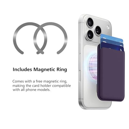 MagSafe Wallet Stand RFID Card Holder Thin Leather with Strong Magnets - color: Purple