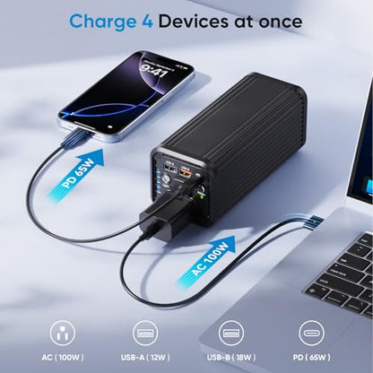 Power Bank with 100W AC Outlet, 27000mAh (98Wh) Portable Laptop Charger, 65W USB-C PD Fast Charging Battery, Wireless Charging Portable Power Supply for Travel, Camping, Road Trip & Emergency Backup
