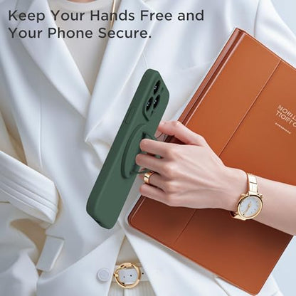 Upgraded Magnetic Phone Grip, Liquid Silicone Soft and Portable, Removable Finger Loop Ring Grip Holder for iPhone, Strong Magnetic Attraction, Compatible with MagSafe Phone Case, Alpine Green - color: Alpine Green