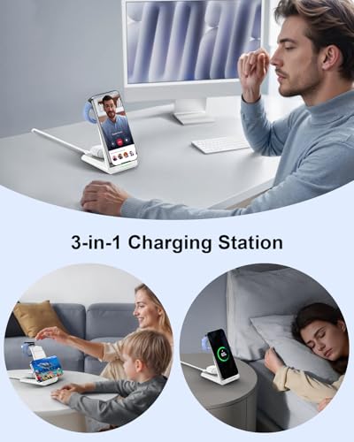 NANAMI 3 in 1 Wireless Charging Station Charger Dock for Google Devices - color: White