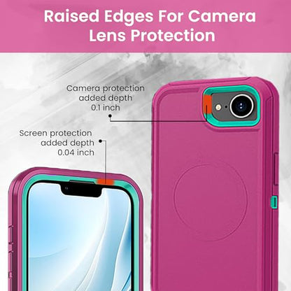 MXX Case for iPhone 16e & iPhone 17e, 3-Layer Heavy Duty Protective Cover, [Compatible with MagSafe] Shockproof Dustproof Drop Resistant Phone Case – Pink/Teal Blue - color: Deep Pink
