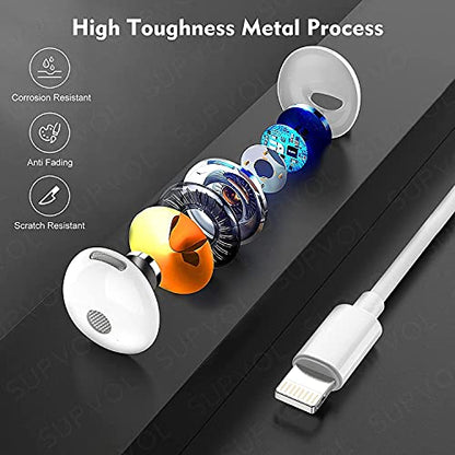 2 Pack Wired Earbuds for iPhone, Lightning Headphones w/Mic Volume