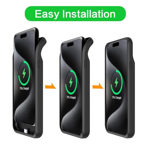 Battery Case for iPhone 15 Pro Max,12000mAh Rechargeable Portable Charging Case with Wireless Charging Compatible for iPhone 15 Pro Max (6.7 inch) with Carplay Extend Battery Pack Charger Case (Black) - size: iPhone 15 Pro Max -12000mAh