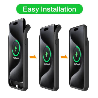 Battery Case for iPhone 15 Pro Max,12000mAh Rechargeable Portable Charging Case with Wireless Charging Compatible for iPhone 15 Pro Max (6.7 inch) with Carplay Extend Battery Pack Charger Case (Black) - size: iPhone 15 Pro Max -12000mAh