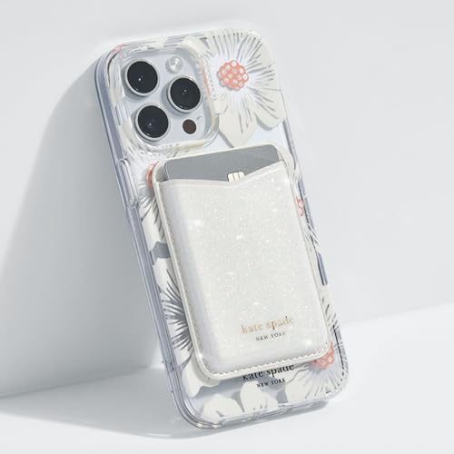 kate spade new york Magnetic Card Holder/Wallet - White Glitter | Stylish Phone Wallet - Compatible w/MagSafe Phones & Cases -Detachable MagSafe Wallet for iPhone 17 Pro Max/16/15/14/Pixel 10 - color: White Glitter