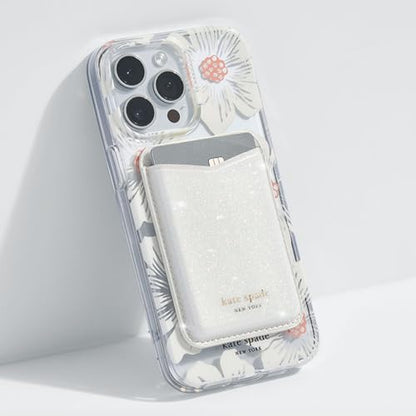 kate spade new york Magnetic Card Holder/Wallet - White Glitter | Stylish Phone Wallet - Compatible w/MagSafe Phones & Cases -Detachable MagSafe Wallet for iPhone 17 Pro Max/16/15/14/Pixel 10 - color: White Glitter