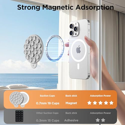 Magnetic Suction Cup Phone Mount with MagSafe, Silicone Hands-Free Grip Holder for iPhone Case and Android, Mirror Shower Phone Stand for Makeup FaceTime Gym Kitchen Bathroom, Light Gray - color: Light Gray