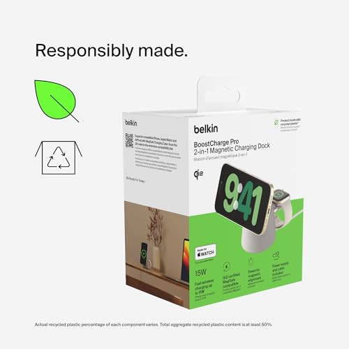 Belkin Qi2 15W Wireless Charging Dock, 2 in 1 Fast iPhone Charger - color: Sand, style: Latest Gen