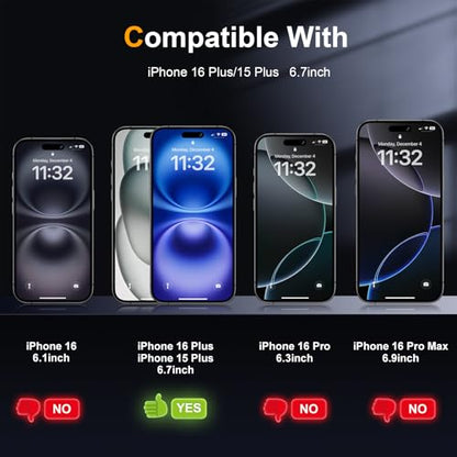 2 Pack Matte Privacy Screen Protector for iPhone 16 Plus / iPhone 15 Plus 6.7-inch with Easy Installation Tool, Anti Spy Anti Glare 9H Tempered Glass Film, Dynamic Island Compatible, Case Friendly - size: iPhone 16 Plus/15 Plus-6.7 Inch