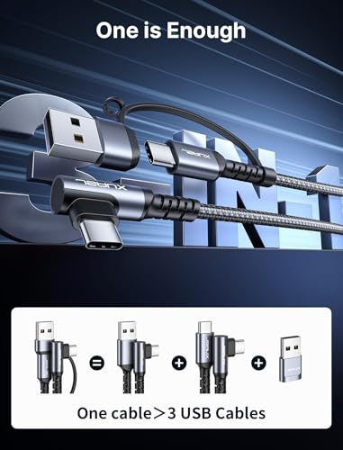 JSAUX 3-in-1 USB C Cable 2-Pack 10FT, 100W Right-Angle Fast Charging, Grey - color: Grey, size: 10FT