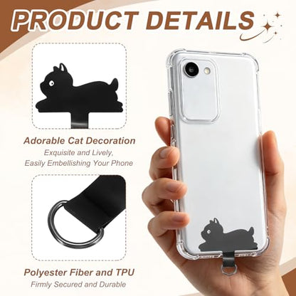 uxcell Phone Tether Tab Universal Cat Phone Lanyard Case Patch - color: Black