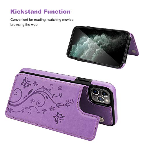 Vaburs for iPhone 11 Pro Max Wallet Case Card Holder Butterfly, Purple - color: Purple
