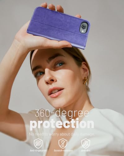 OCASE for iPhone 17e/iPhone 16e Wallet Case, Card Holder, Purple | RFID Blocking, Kickstand, Magnetic Closure, PU Leather Flip Folio, Shockproof TPU Shell, Protective Phone Cover (6.1") - color: Purple