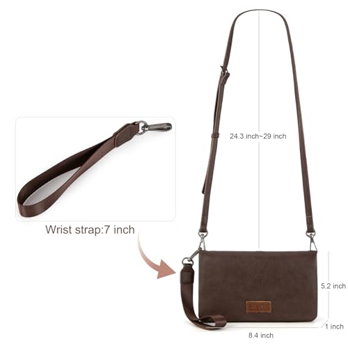 Wrangler Crossbody Wallet Wristlet Large Capacity Wallet Women RFID Blocking Bifold Large Long Clutch Credit Card Holder Purse with Crossbody Strap - color: B-coffee