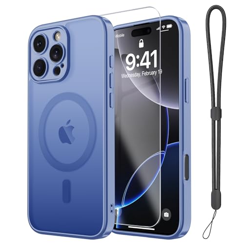Magnetic Case for iPhone 16 Pro Case with Screen Protector+Wrist Strap | Compatible with MagSafe,Full Camera Protection,Slim Translucent Matte Phone Cover,Light Purple - color: Light Purple