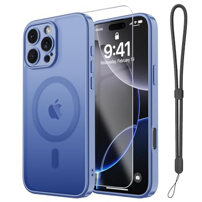 Magnetic Case for iPhone 16 Pro Case with Screen Protector+Wrist Strap | Compatible with MagSafe,Full Camera Protection,Slim Translucent Matte Phone Cover,Light Purple - color: Light Purple