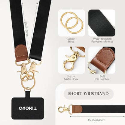 TiMOVO Phone Lanyard Crossbody Wrist Strap, Adjustable Anti-Theft Phone Strap for All Phone Case, lanyard for Women and Men - color: Black