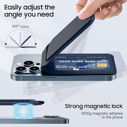 for Mag-Safe Wallet, Leather Phone Magnetic Wallet Stand Adjustable for iPhone 17/16/15/14/13/12 Series, ID Window, RFID Blocking (Blue) - color: blue