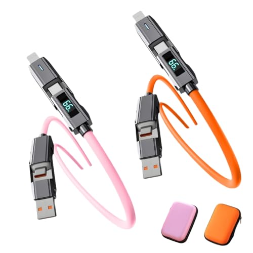 USB C to USB C Cable 5ft Chubby 4 in 1 USB Charging Cable with LED Display - color: 4 Combinations Orange+Pink
