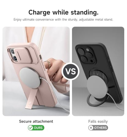SURITCH for iPhone 13 Pro Max/12 Pro Max Case with Magnetic Camera Slide Cover and Adjustable Kickstand, Compatible with MagSafe, Shockproof Bumper Case Slim Protective Cover 6.7 Inch, Pink - color: Pink, size: IPhone 13 Pro Max/12 Pro Max-6.7"
