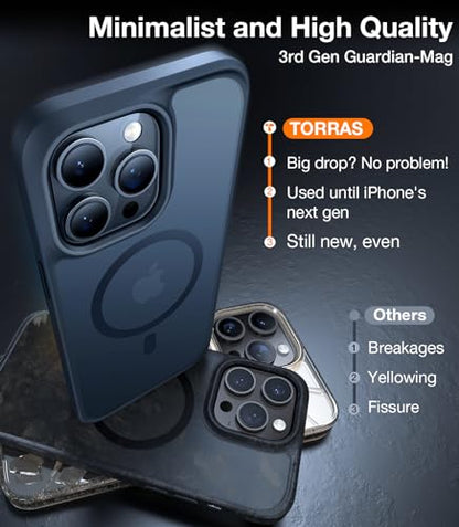 TORRAS for iPhone 13 Pro Max Case [Fit for MagSafe][12FT Military Grade Drop Tested] Magnetic Translucent Shockproof Slim Tough Anti-Fingerprint Case for iPhone 13 Pro Max, Black | 12FT Military Grade Drop Test, Translucent Shockproof Slim Tough Anti Fing