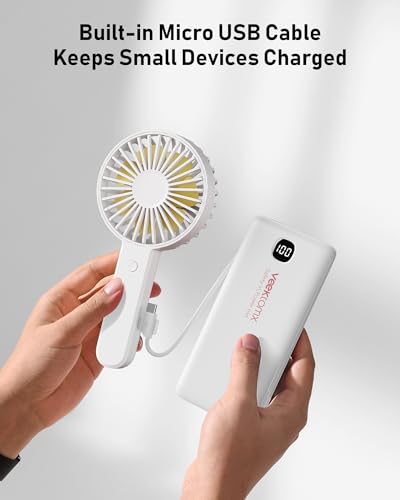 VEEKTOMX Portable Charger with Built-in Cables and AC Wall Plug, 10000mAh
