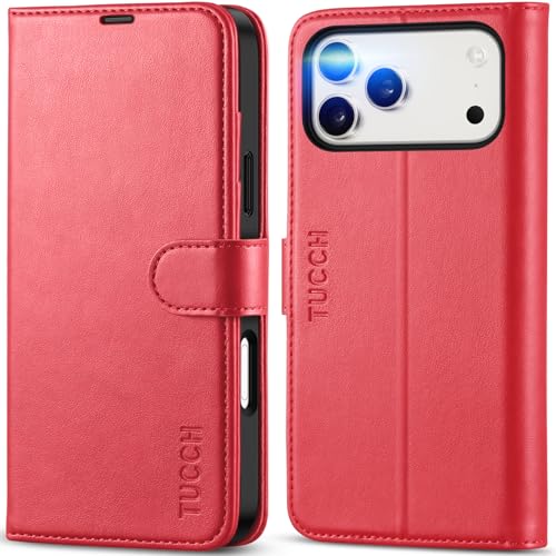 TUCCH Wallet Case for iPhone 17 Pro Max (6.9") 2025, 4 Card Slots, Red | RFID Blocking, Viewing Stand, Shockproof TPU Shell, PU Leather, Magnetic Closure, Protective Folio Flip Cover - color: Red