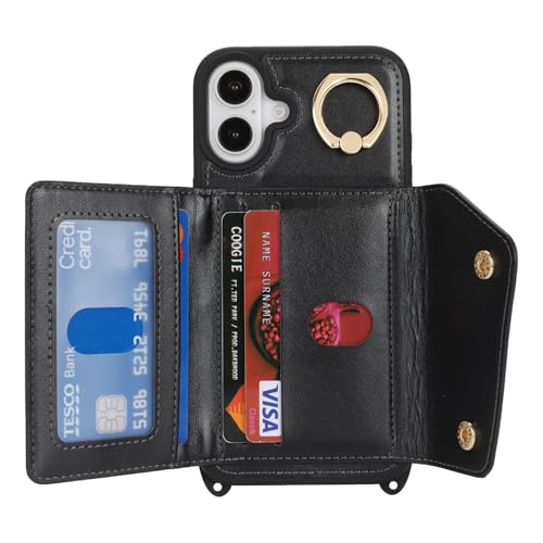 Lipvina Crossbody Wallet Case for iPhone 16,Black - color: 01-Black, size: iPhone 16 6.1"