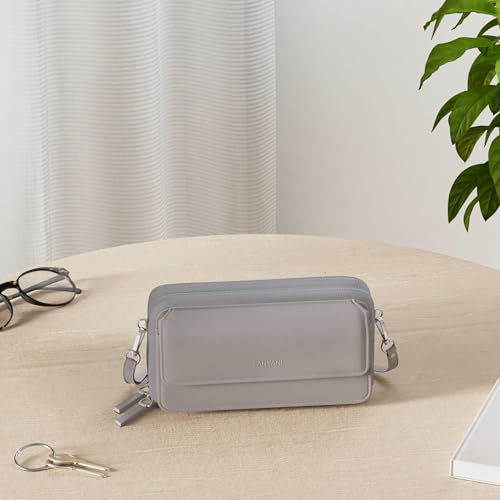 RFID Crossbody Wallet Wristlet Purse with Phone Pocket For Women Vegan Leather - color: B-grey