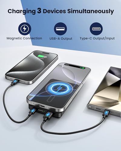 for Magsafe Battery Pack, 10000mAh Magnetic Portable Charger Power Bank PD 22.5W Fast Charging, USB C in & Out Wireless Battery Pack Phone Charger for iPhone 16/15/14/13/12 All Series - color: Black