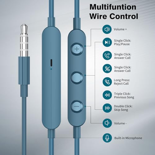APETOO Wired Earbuds in-Ear Headphones 3.5mm Jack for Laptop/School Blue - color: Blue