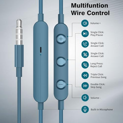 APETOO Wired Earbuds in-Ear Headphones 3.5mm Jack for Laptop/School Blue - color: Blue