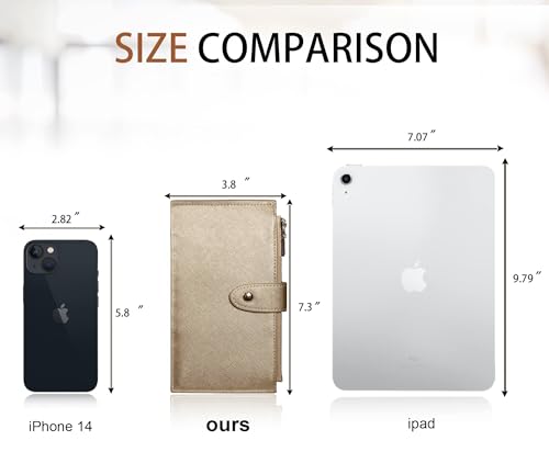 Travelambo RFID Wallet Women Large Size Bifold Multi Card Wallet Case with Zipper Pocke Credit Card Holder for Women - color: Gold Champagne 3310F