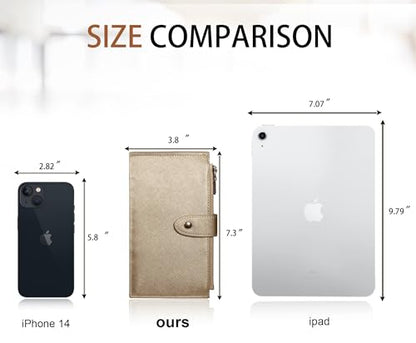 Travelambo RFID Wallet Women Large Size Bifold Multi Card Wallet Case with Zipper Pocke Credit Card Holder for Women - color: Gold Champagne 3310F